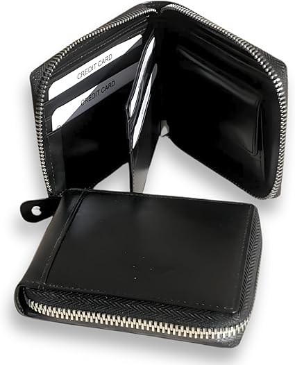 Cartera Zipper de Cuero Negro – Estilo Minimalista – IULIUS