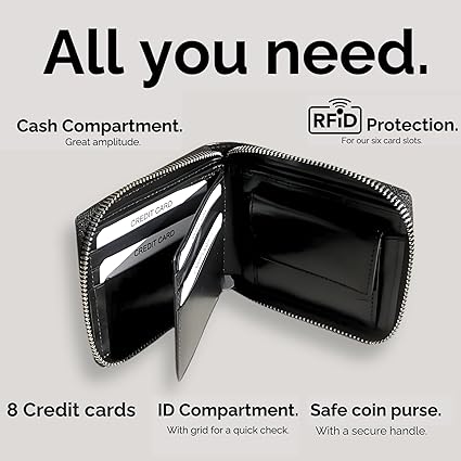 Cartera Zipper de Cuero Negro – Estilo Minimalista – IULIUS