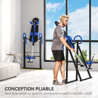 Table d'inversion de musculation pliable ceinture de sécurité réglable angle ajustable 3 niveaux 79x114x153cm bleu noir