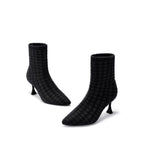 Pointed Toe Stiletto Heel Stretch Ankle Boots – Houndstooth Knit Sock Boots