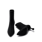 Pointed Toe Stiletto Heel Stretch Ankle Boots – Houndstooth Knit Sock Boots