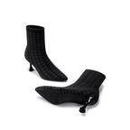Pointed Toe Stiletto Heel Stretch Ankle Boots – Houndstooth Knit Sock Boots