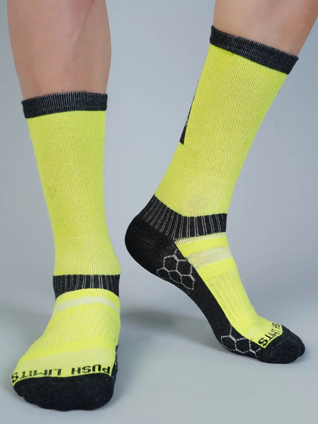 Pro+ PowerFit Athlete-Grade Performance Compression Sports Socks Crew Length - Pack of 2 Grey, Neon Green