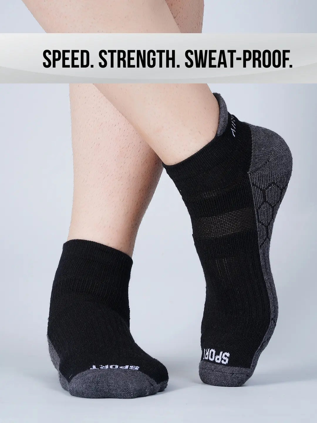 Pro+ PowerFit Athlete-Grade Performance Compression Sports Socks – Ankle Length – Pack of 3 Black