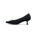 Rhinestone Bow Kitten Heels – Pointed Toe Knit Pumps
