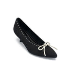 Rhinestone Bow Kitten Heels – Pointed Toe Knit Pumps