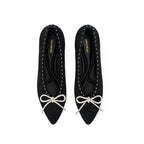 Rhinestone Bow Kitten Heels – Pointed Toe Knit Pumps