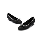 Shallow Wedge Pearl Bow Work Shoes – Comfortable Soft Sole Knit Wedges