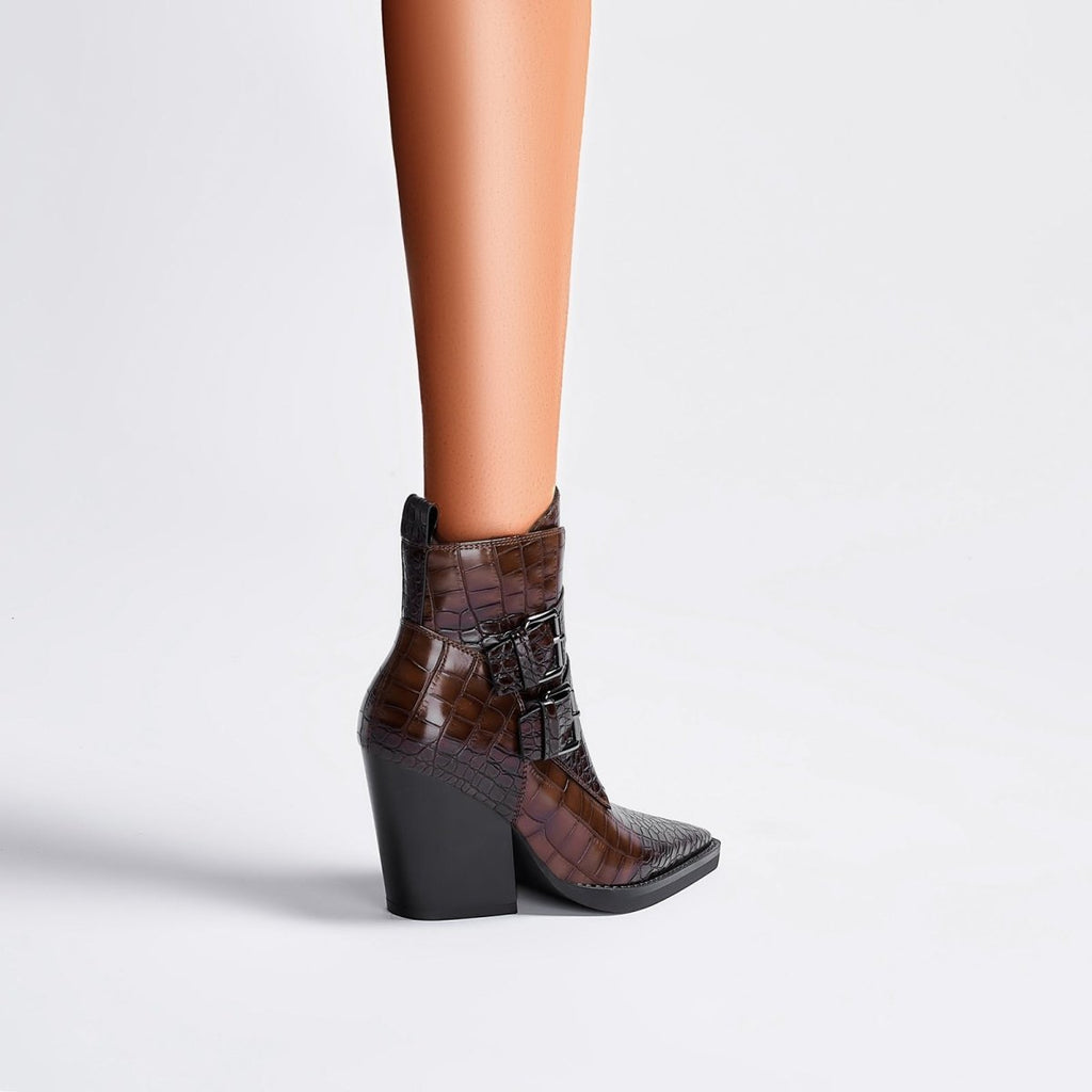 Sleek Crocodile Embossed Pointed Toe Boots
