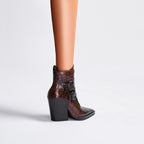 Sleek Crocodile Embossed Pointed Toe Boots