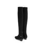 Stretch Over the Knee Boots – Low Heel Wool Knit Thigh High Boots