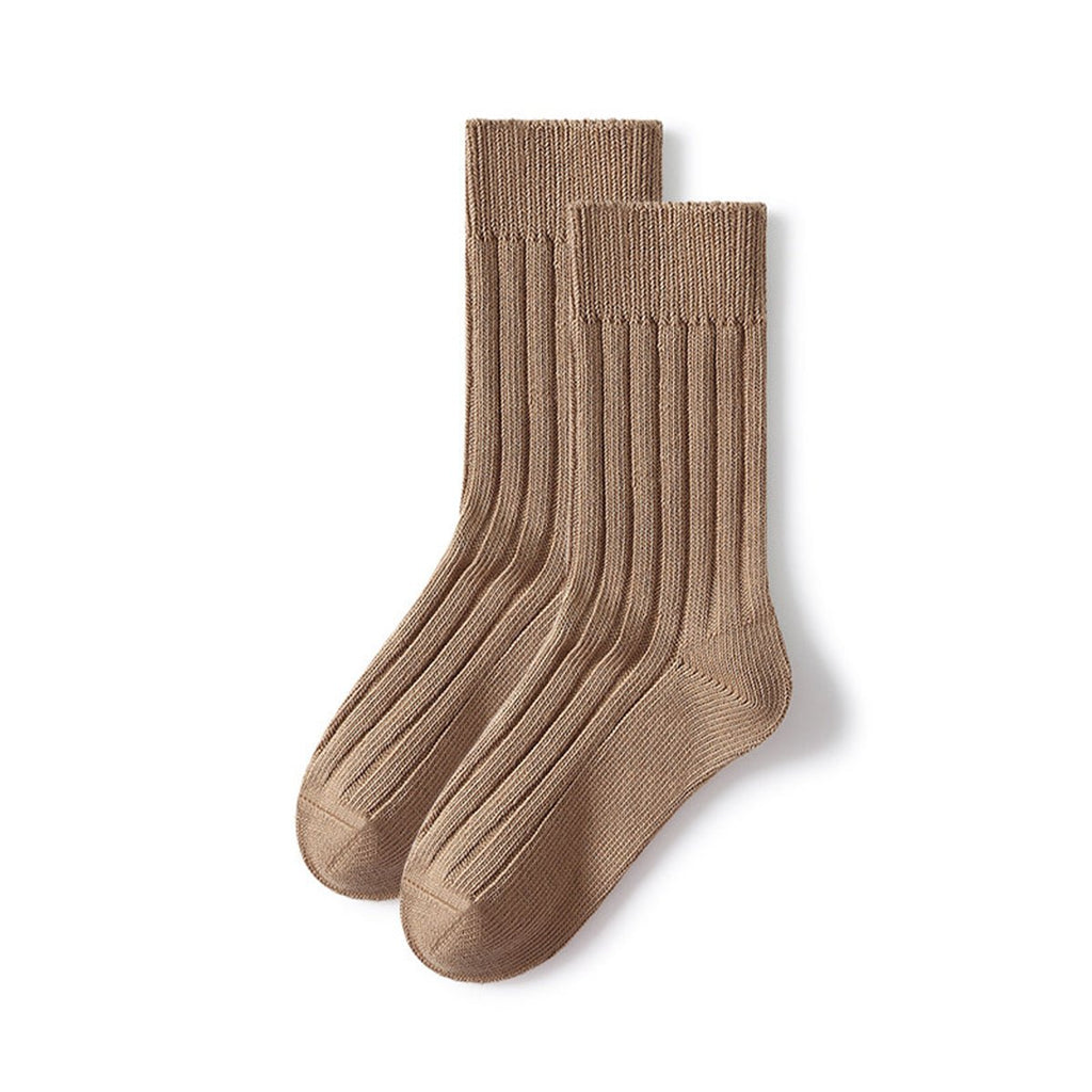 Women's Solid Thick Ribbed Vertical Pattern Mid-Calf Socks - All-Season Single Pair