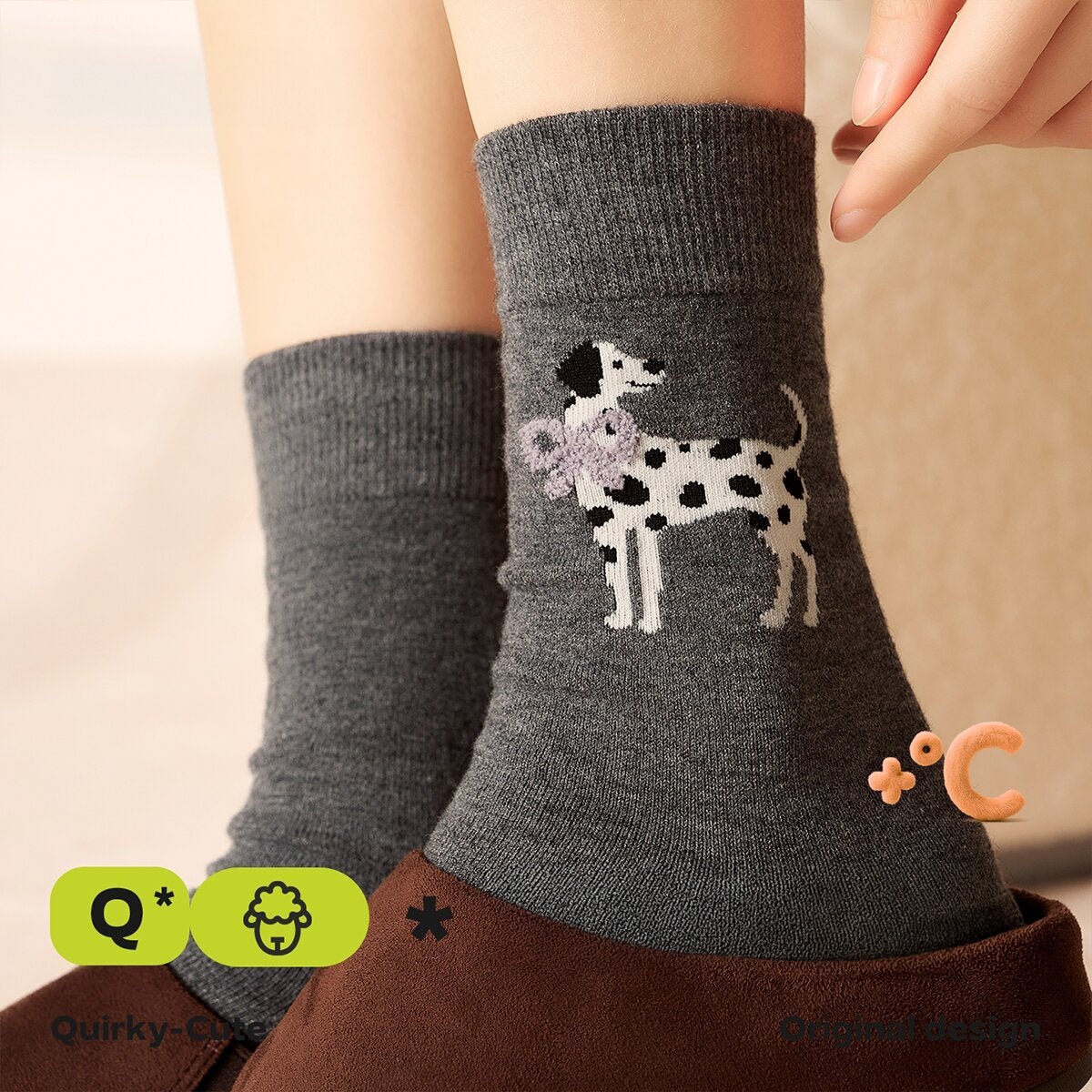 Spotted Dalmatian Wool Mid-Calf Socks – Women's 4-Pair Winter Set